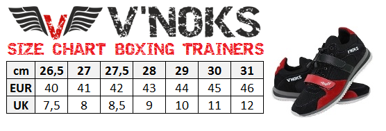 BOXING TRAINERS SIZE CHART